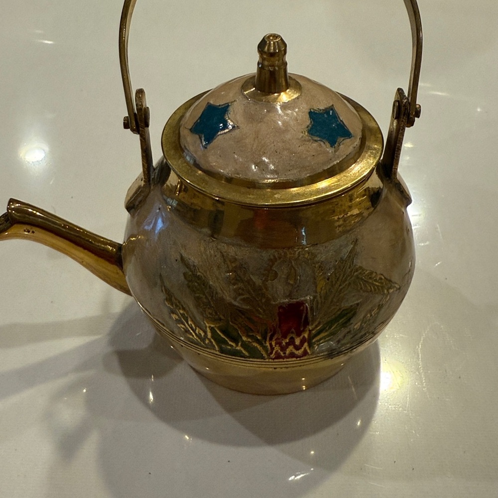 Gold and Blue Decorative Brass Teapot